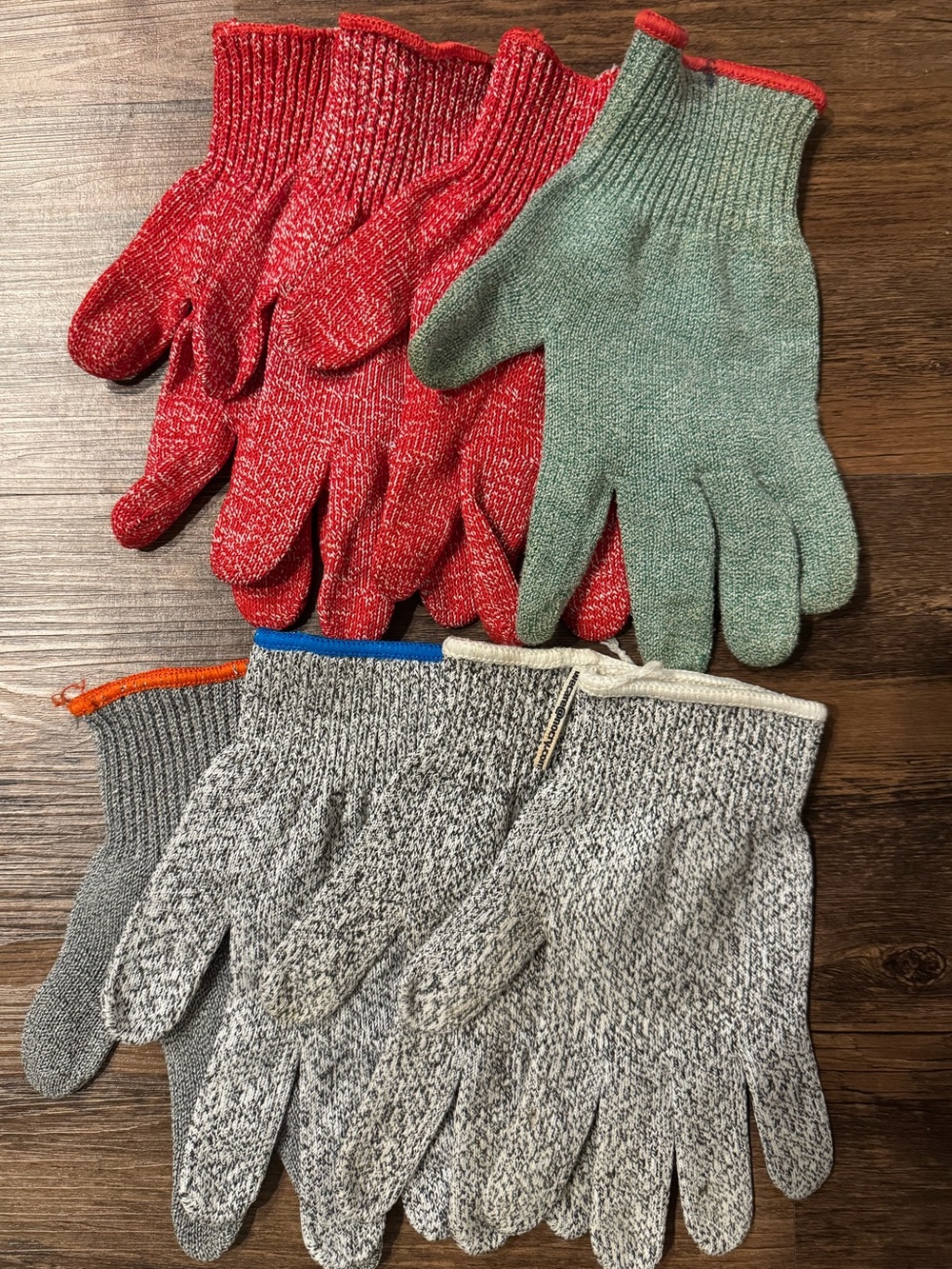 8 Medium cut resistant, gloves,- Red, Green, Gray